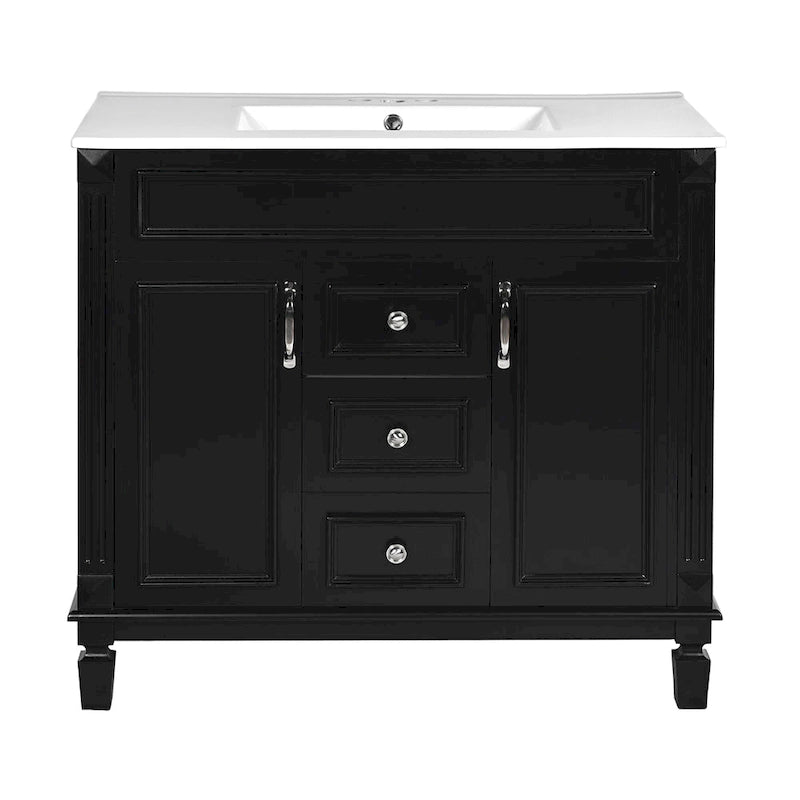 Mueble de baño de 36 con lavabo integrado, moderno armario de almacenamiento para baño con 2 puertas de cierre suave, 2 cajones y un lavabo