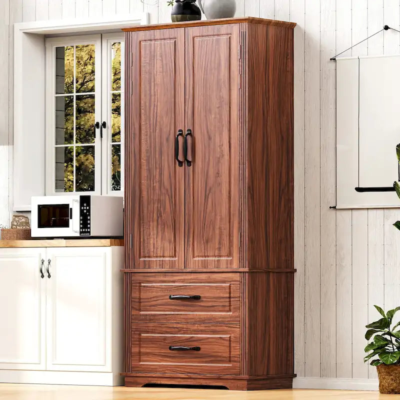 Armoire de cuisine haute de 71, armoire de rangement autoportante avec 2 tiroirs, vaisselier de cuisine
