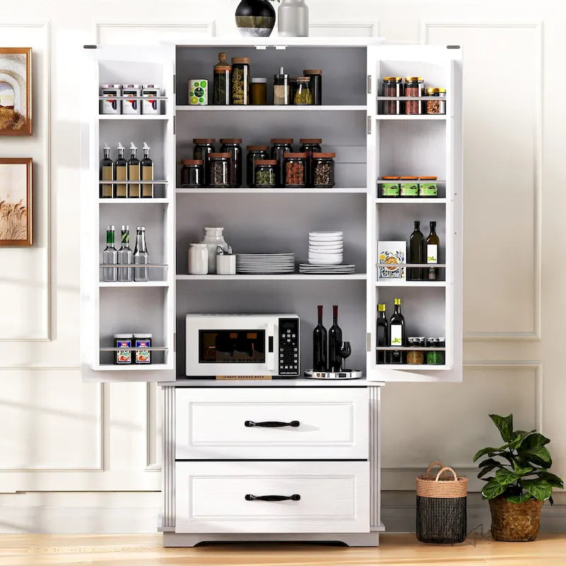 Armoire de cuisine haute de 71, armoire de rangement autoportante avec 2 tiroirs, vaisselier de cuisine