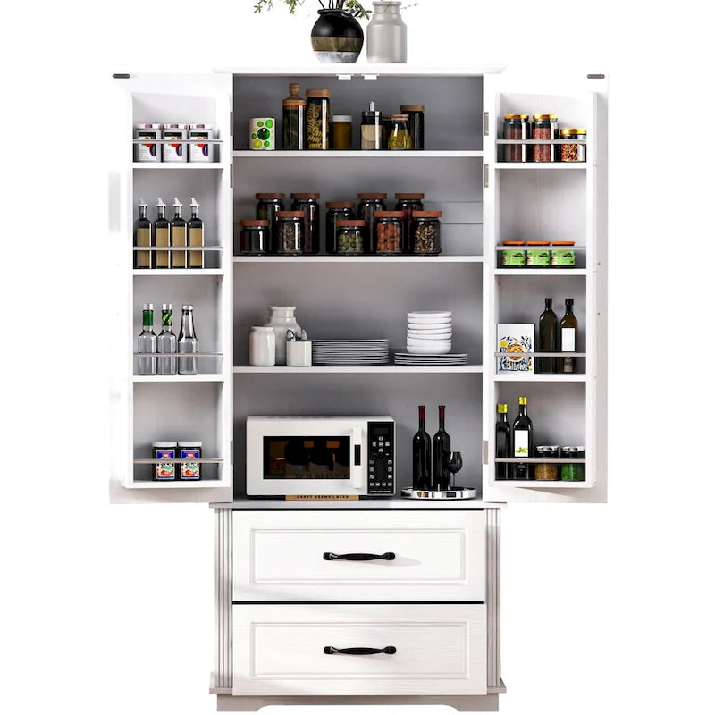 Armoire de cuisine haute de 71, armoire de rangement autoportante avec 2 tiroirs, vaisselier de cuisine