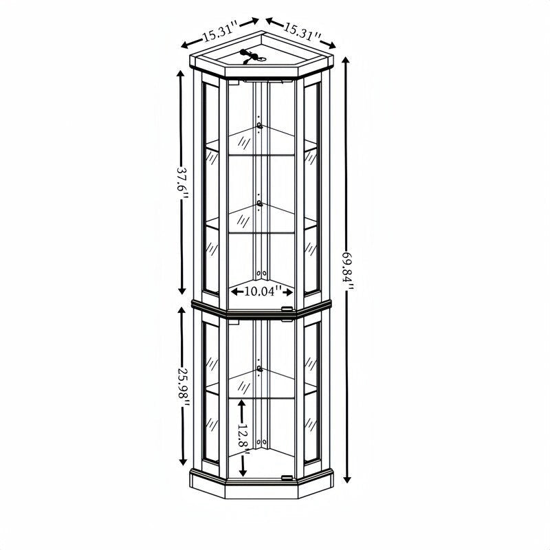 Élégante vitrine d’angle avec éclairage intégré, idéale pour mettre en valeur des objets de collection, de la verrerie ou des décorations.