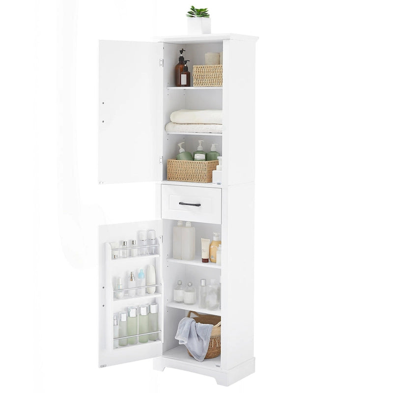 Meuble de salle de bain polyvalent à poser, avec étagères réglables et plusieurs options de rangement