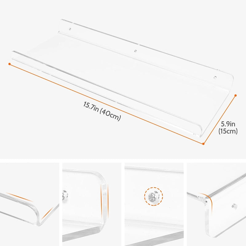 Estantes flotantes de acrílico para pared, estantes transparentes de acrílico para baño, dormitorio y sala de estar, estante expositor transparente de pared