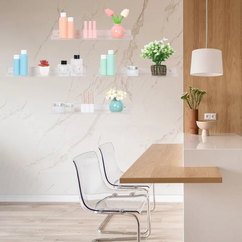 Estantes flotantes de acrílico para pared, estantes transparentes de acrílico para baño, dormitorio y sala de estar, estante expositor transparente de pared