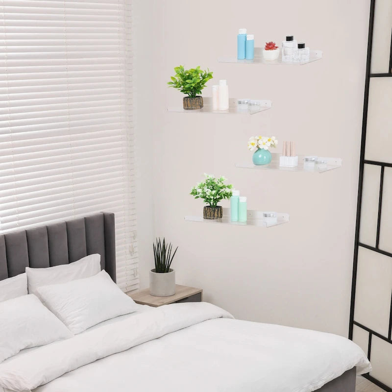 Étagères flottantes en acrylique pour le mur, étagères transparentes en acrylique pour la salle de bain, la chambre et le salon, étagère murale d’exposition transparente