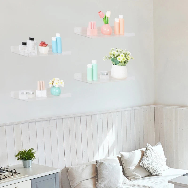 Estantes flotantes de acrílico para pared, estantes transparentes de acrílico para baño, dormitorio y sala de estar, estante expositor transparente de pared
