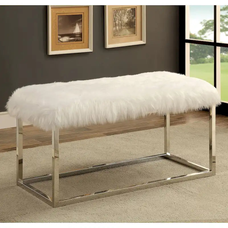 Banc contemporain de 40 pouces en tissu imitation fourrure