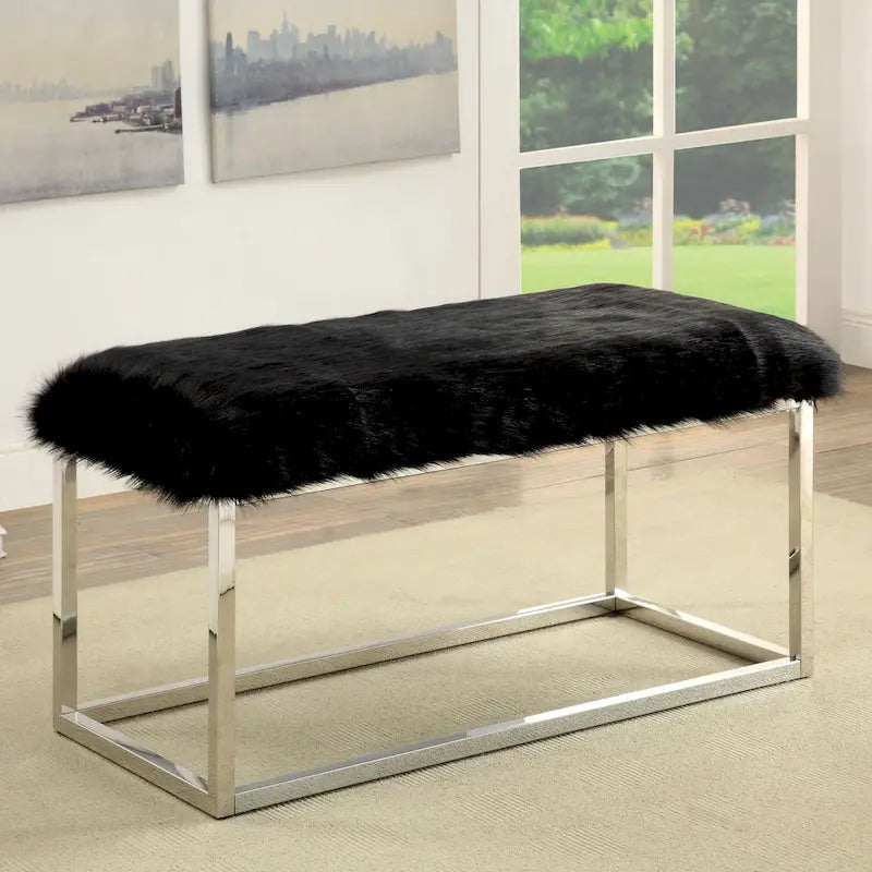 Banc contemporain de 40 pouces en tissu imitation fourrure