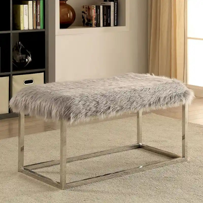 Banc contemporain de 40 pouces en tissu imitation fourrure