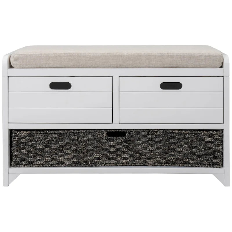 Banc de rangement avec panier amovible, 2 tiroirs et coussin amovible