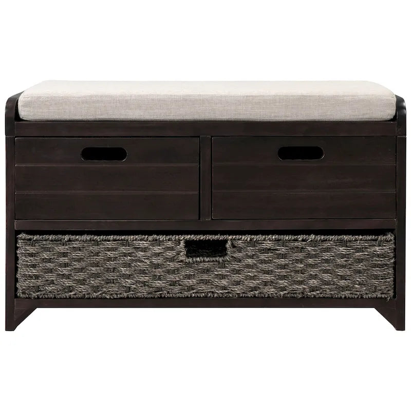 Banc de rangement avec panier amovible, 2 tiroirs et coussin amovible