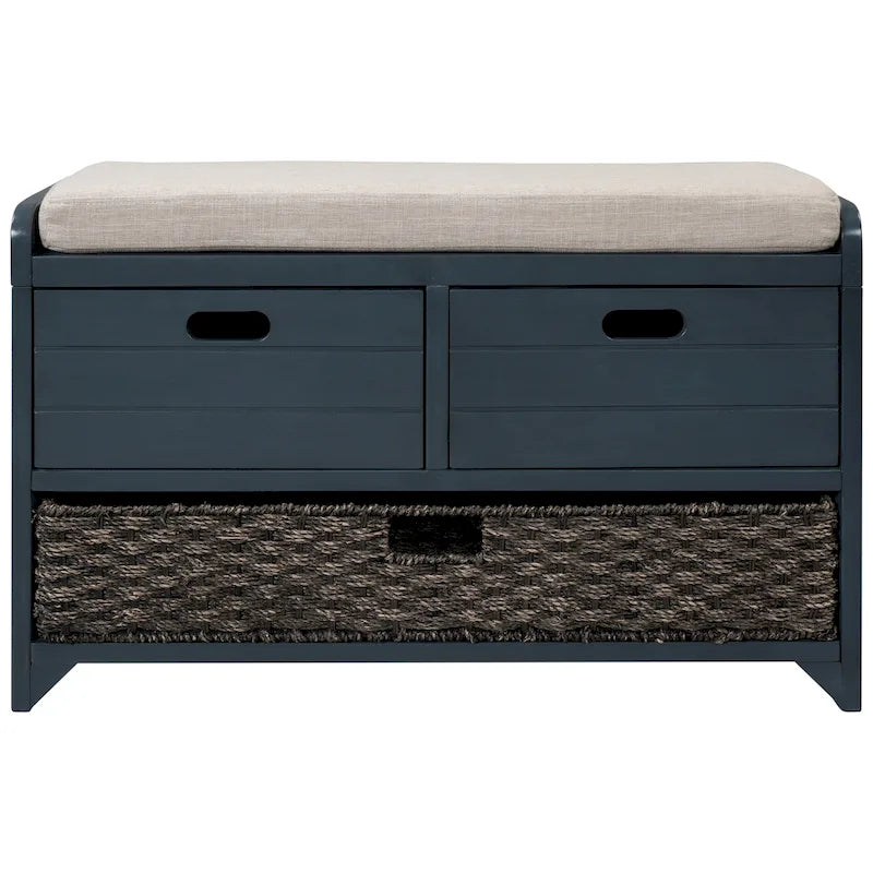 Banc de rangement avec panier amovible, 2 tiroirs et coussin amovible
