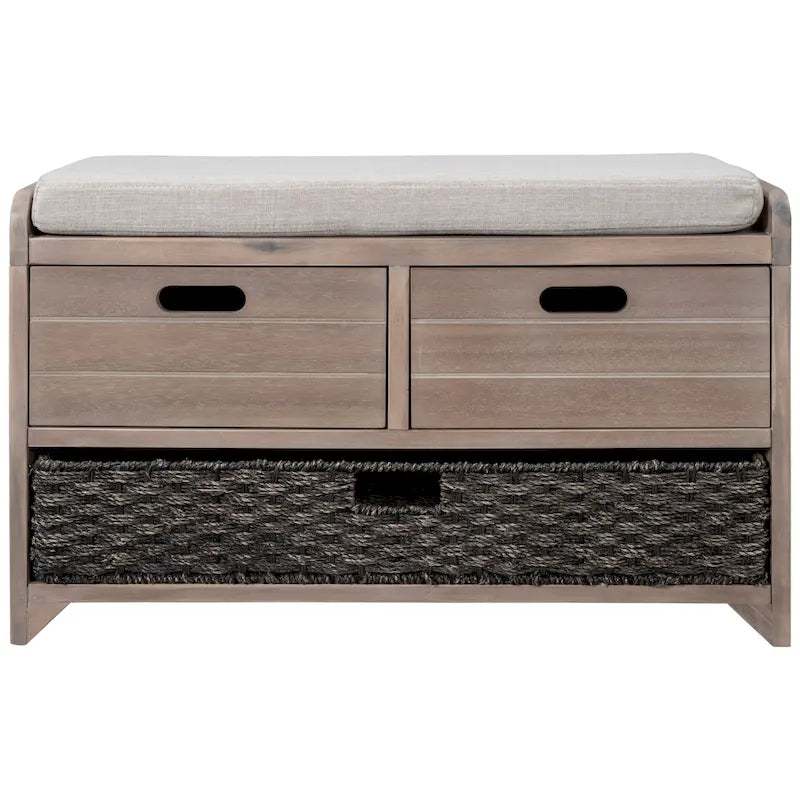 Banc de rangement avec panier amovible, 2 tiroirs et coussin amovible