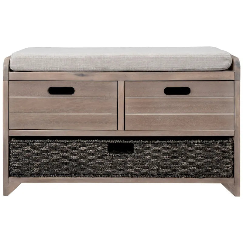 Banc de rangement avec panier amovible, 2 tiroirs et coussin amovible