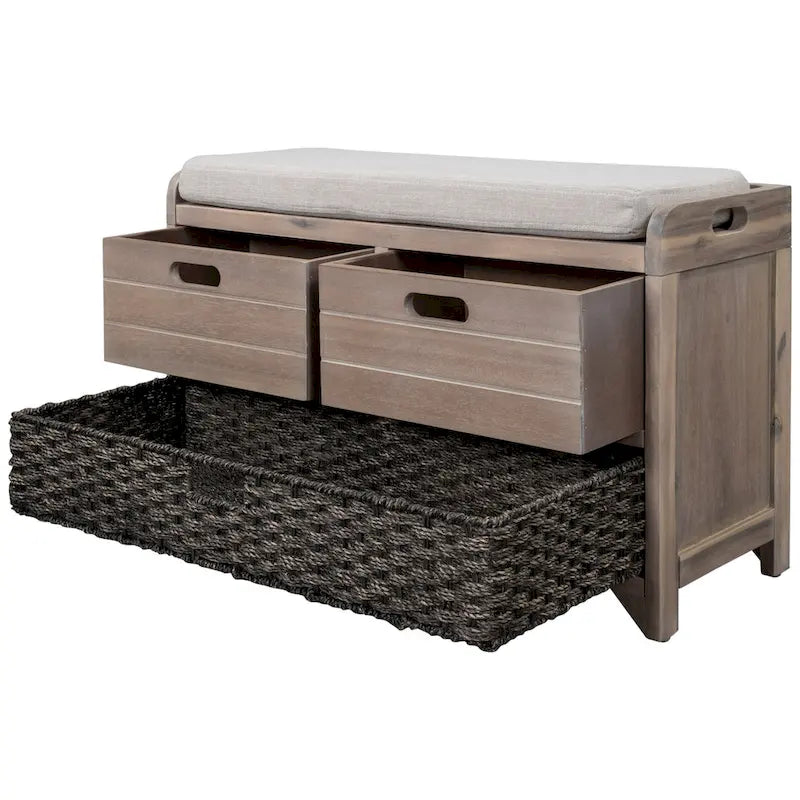 Banc de rangement avec panier amovible, 2 tiroirs et coussin amovible