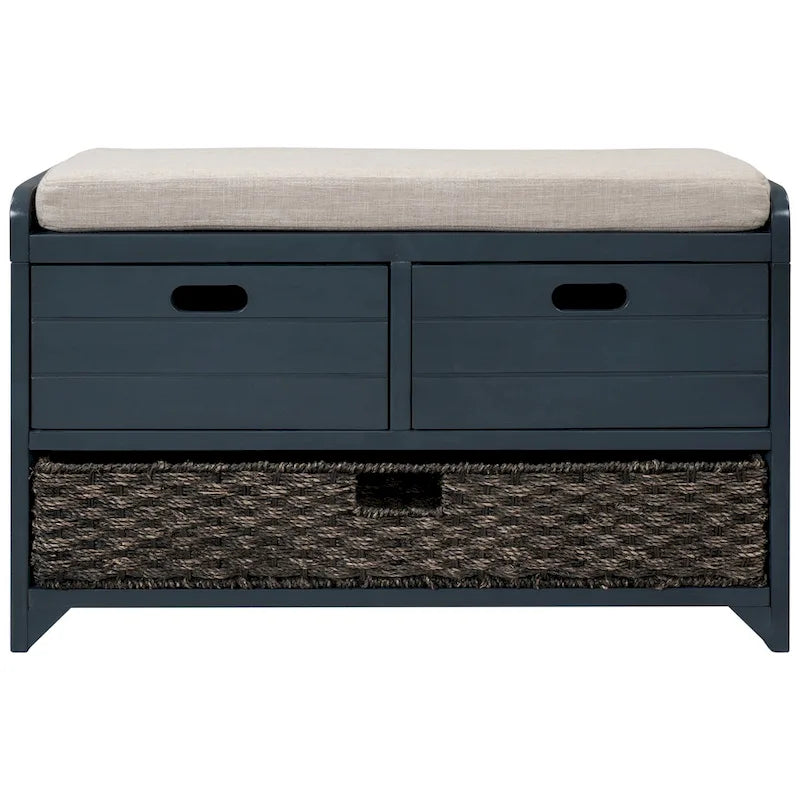 Banc de rangement avec panier amovible, 2 tiroirs et coussin amovible
