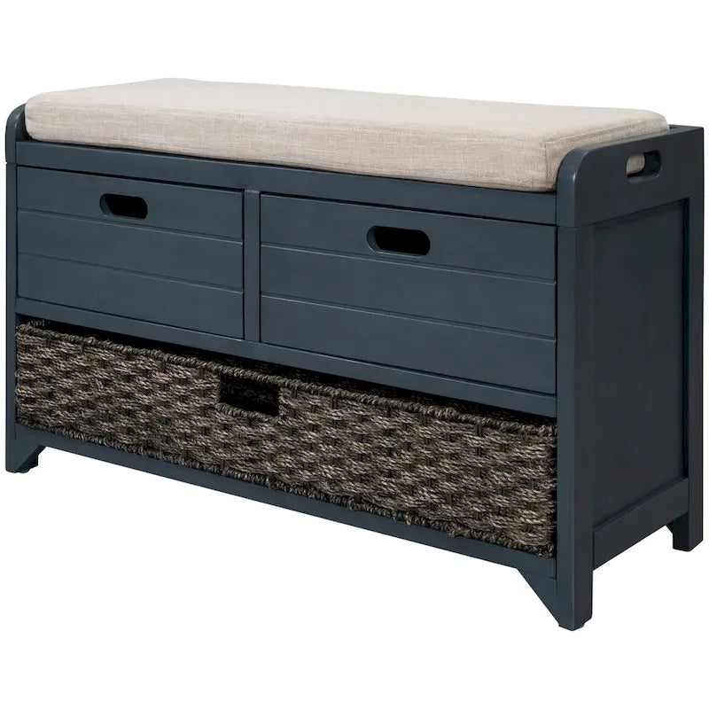 Banc de rangement avec panier amovible, 2 tiroirs et coussin amovible