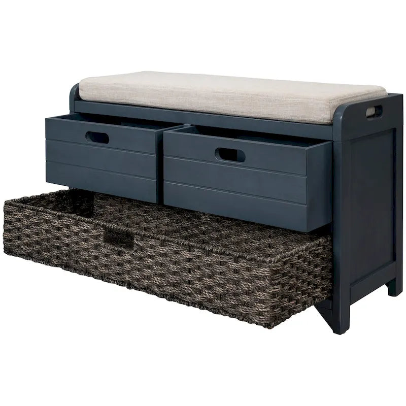 Banc de rangement avec panier amovible, 2 tiroirs et coussin amovible