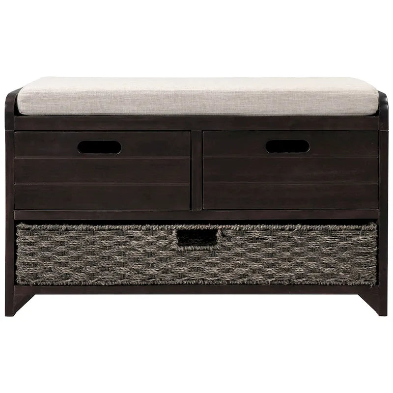 Banc de rangement avec panier amovible, 2 tiroirs et coussin amovible