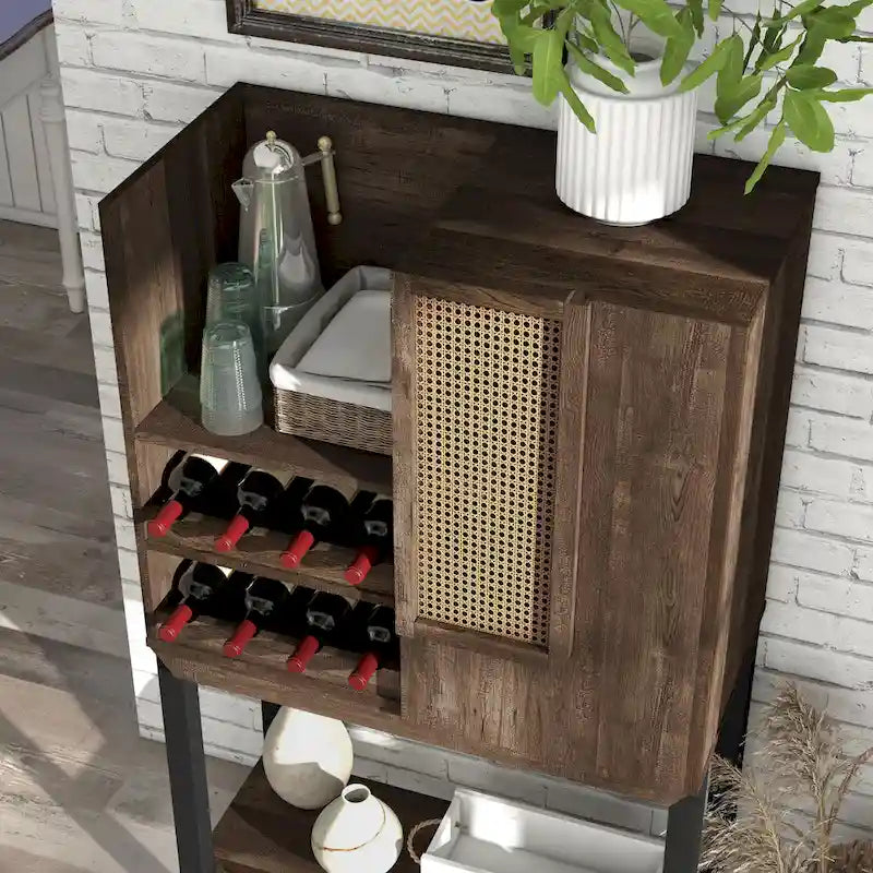 Vaisselier de cuisine en chêne récupéré de style campagne, avec 2 étagères ouvertes et casier à vin