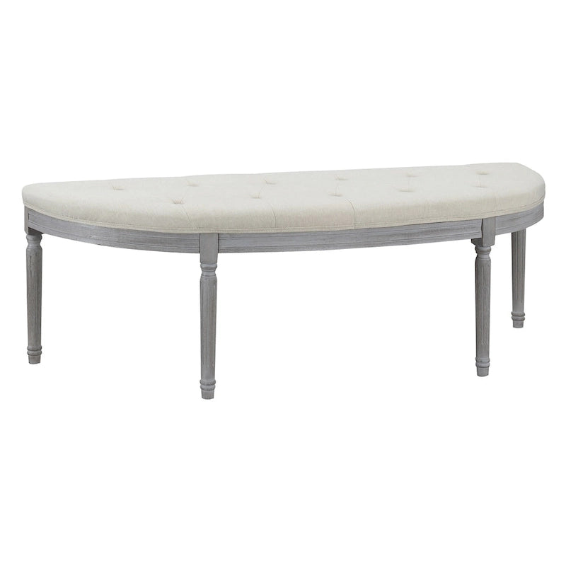 Coastal Tufted Beige Upholstered Wood Leg Bench