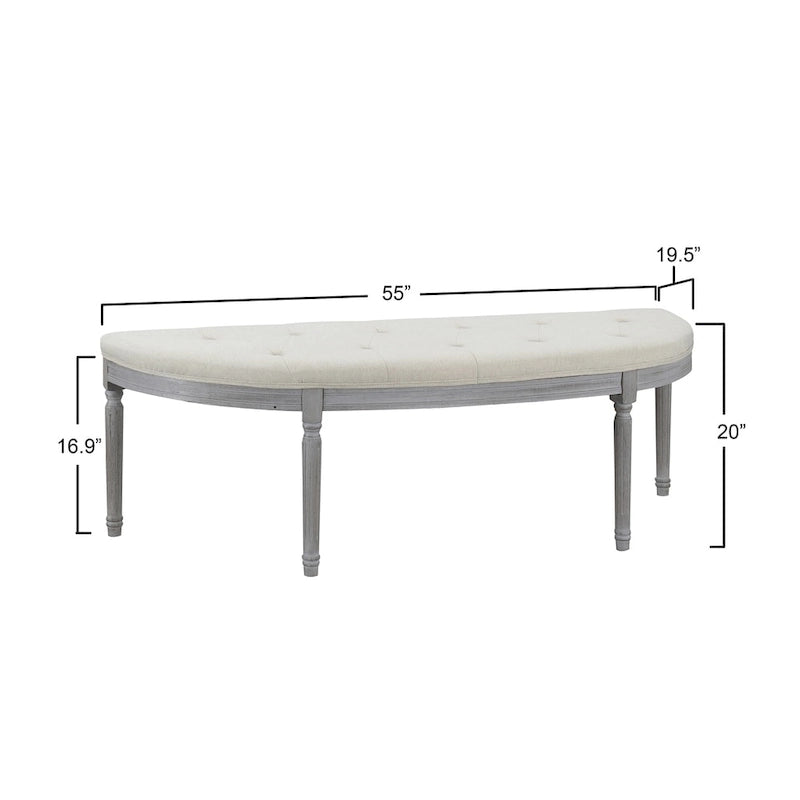 Banco tapizado beige con capitoné, de estilo costero y patas de madera