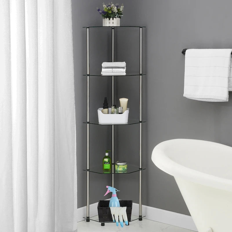 Étagère d’angle classique en verre à 5 niveaux