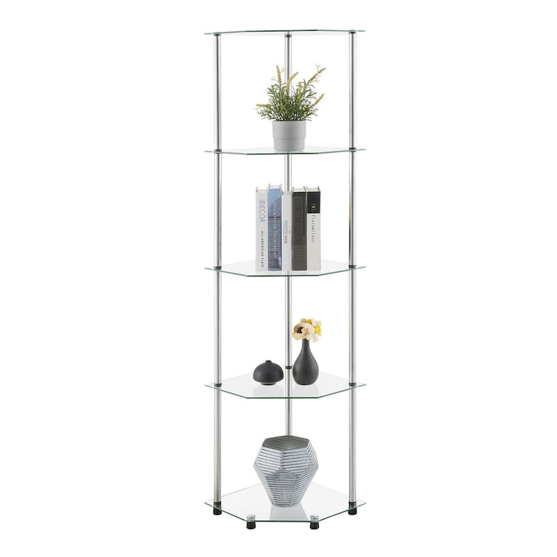Étagère d’angle classique en verre à 5 niveaux