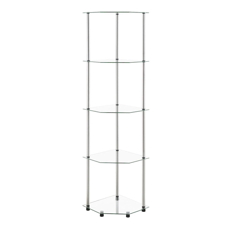 Étagère d’angle classique en verre à 5 niveaux