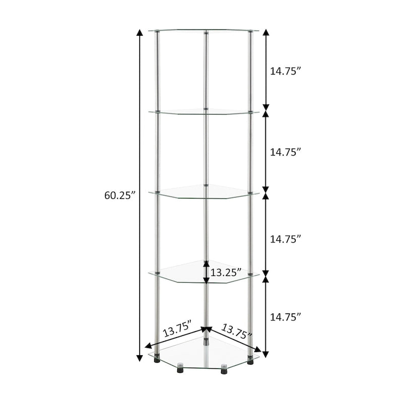 Étagère d’angle classique en verre à 5 niveaux
