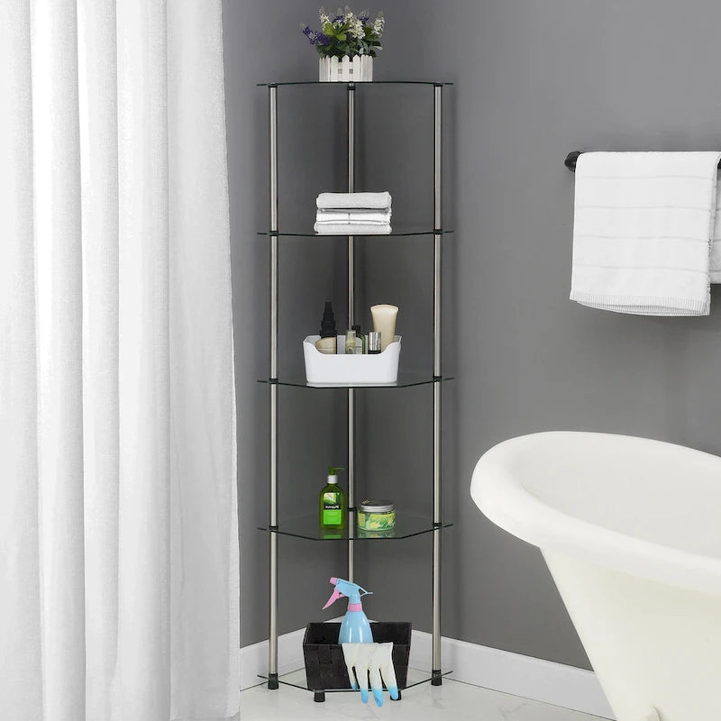 Étagère d’angle classique en verre à 5 niveaux
