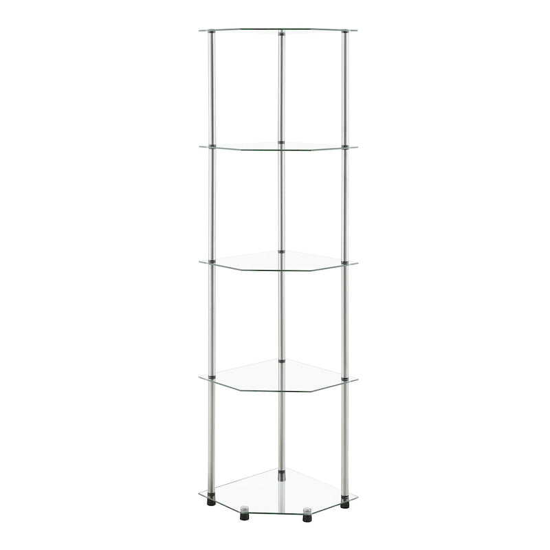 Étagère d’angle classique en verre à 5 niveaux
