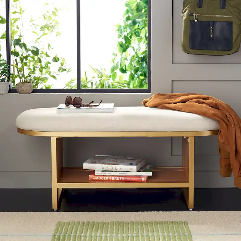 Banc avec coussin et étagère ouverte - 42 W x 15 D x 18 H - 42Wx15Dx18H