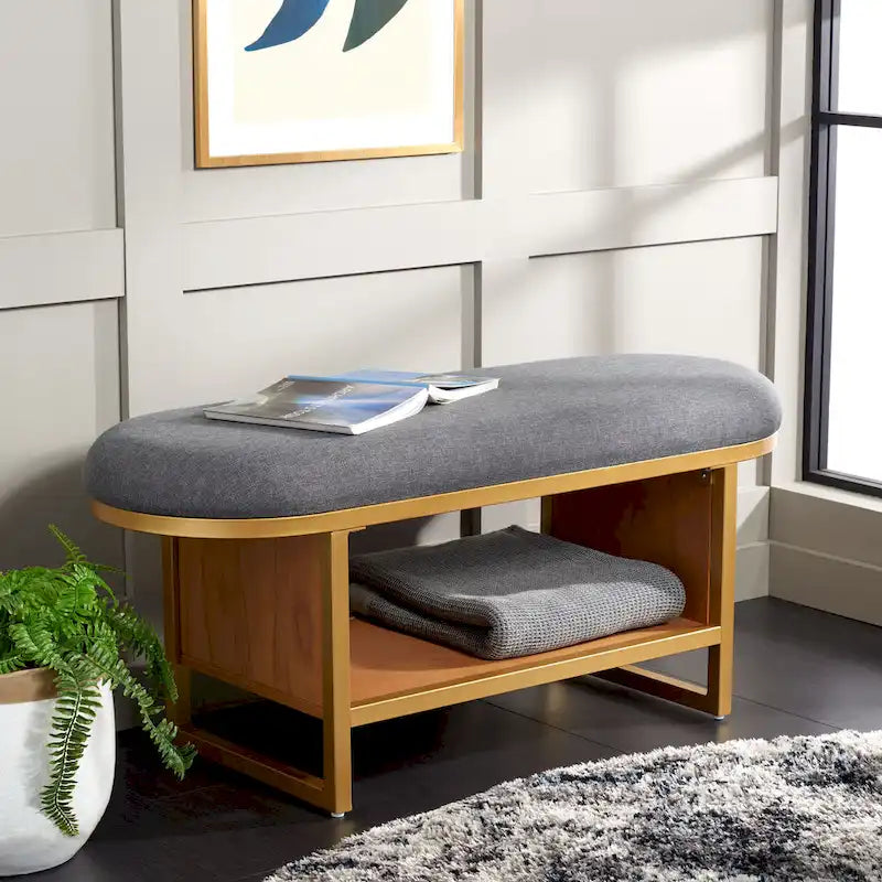 Banc avec coussin et étagère ouverte - 42 W x 15 D x 18 H - 42Wx15Dx18H