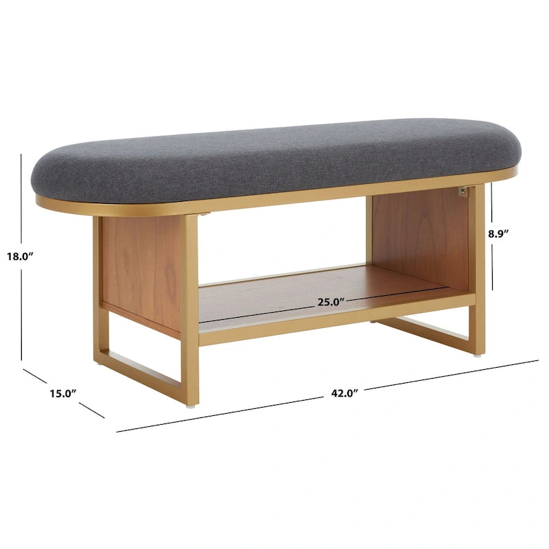 Banc avec coussin et étagère ouverte - 42 W x 15 D x 18 H - 42Wx15Dx18H