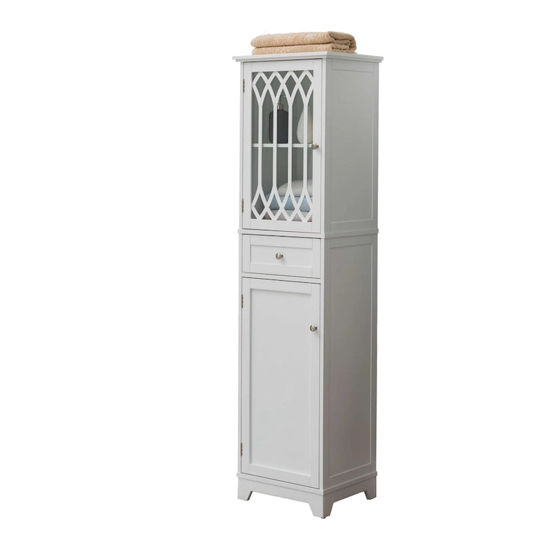 Armoire haute de rangement pour salle de bain - Colonne à linge, blanche