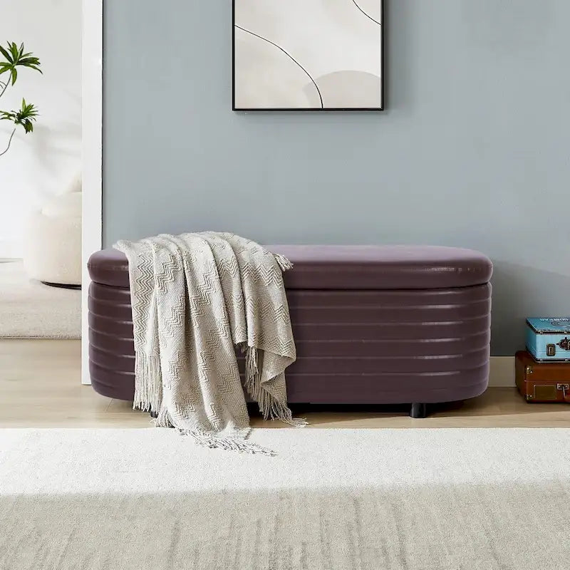 Banquette de rangement moderne en similicuir PU, repose-pieds rembourré pour entrée avec pieds en bois massif, banquette de bout de lit pour salon ou chambre