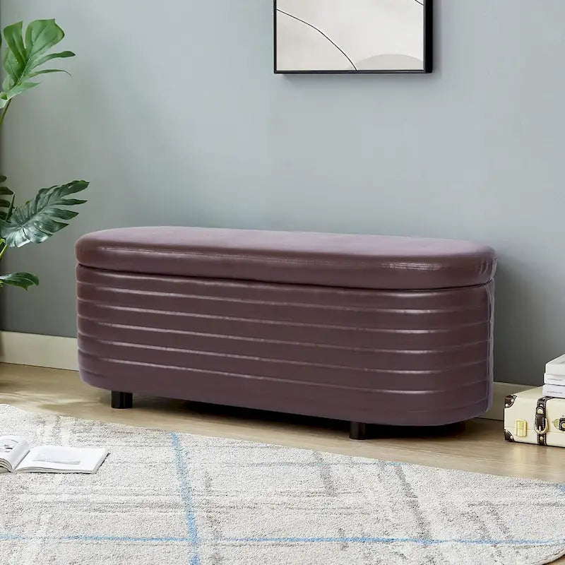 Banquette de rangement moderne en similicuir PU, repose-pieds rembourré pour entrée avec pieds en bois massif, banquette de bout de lit pour salon ou chambre