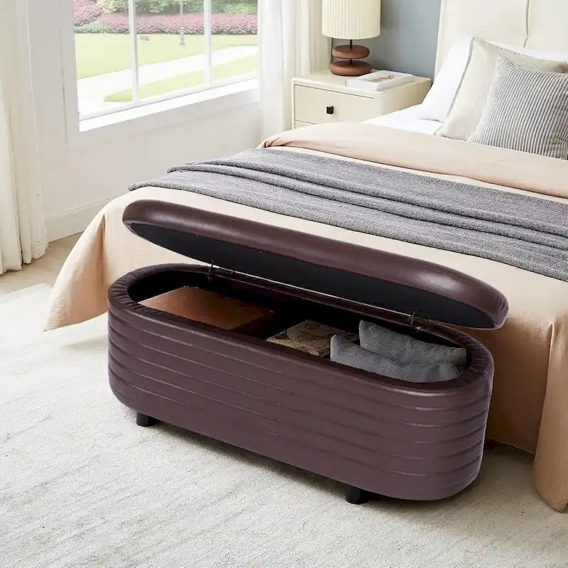 Banquette de rangement moderne en similicuir PU, repose-pieds rembourré pour entrée avec pieds en bois massif, banquette de bout de lit pour salon ou chambre