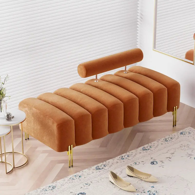 Banc de fenêtre moderne de 52.2 à capitonnage côtelé, avec dossier réglable