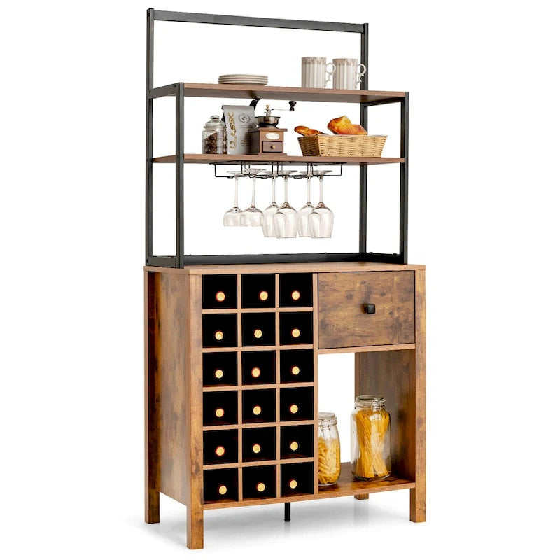 Étagère de cuisine autoportante avec porte-bouteilles et porte-verres