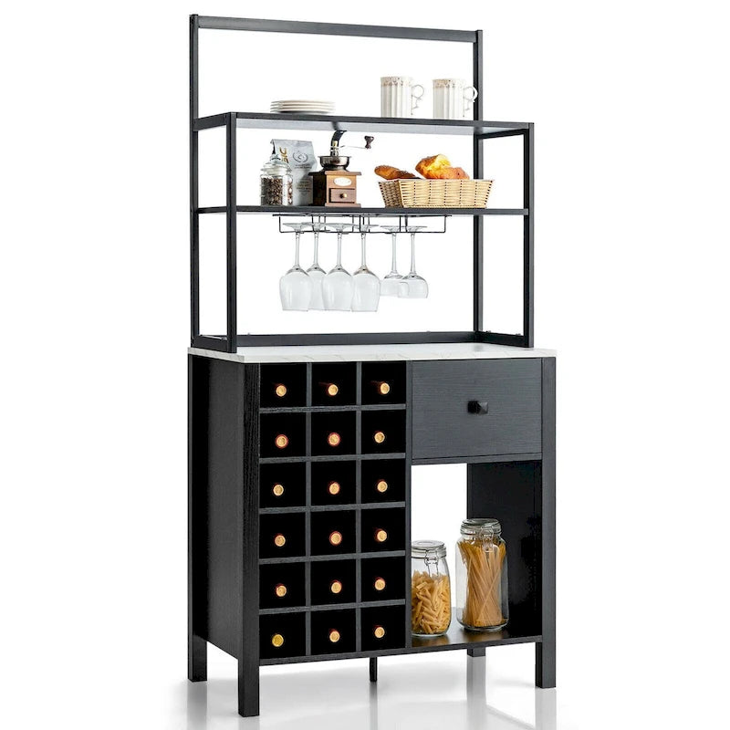 Étagère de cuisine autoportante avec porte-bouteilles et porte-verres