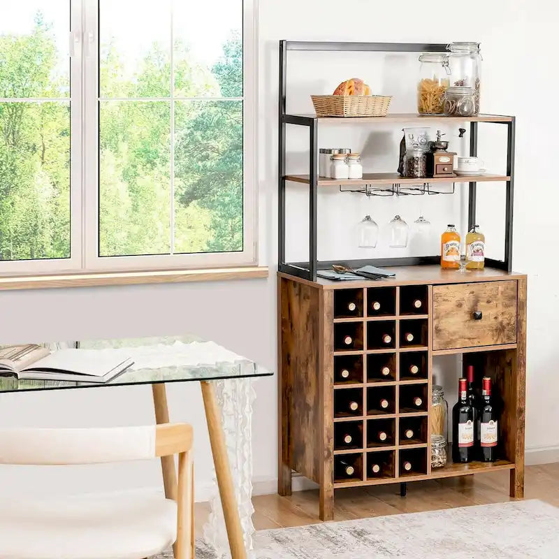 Estantería de cocina independiente para panadería, mesa para botellas de vino con soporte para copas