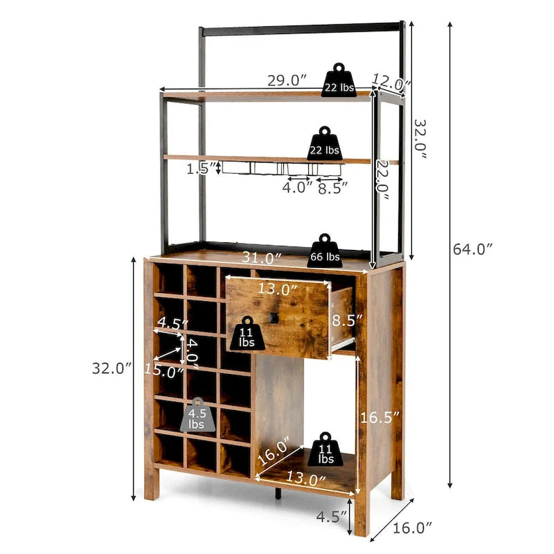 Estantería de cocina independiente para panadería, mesa para botellas de vino con soporte para copas