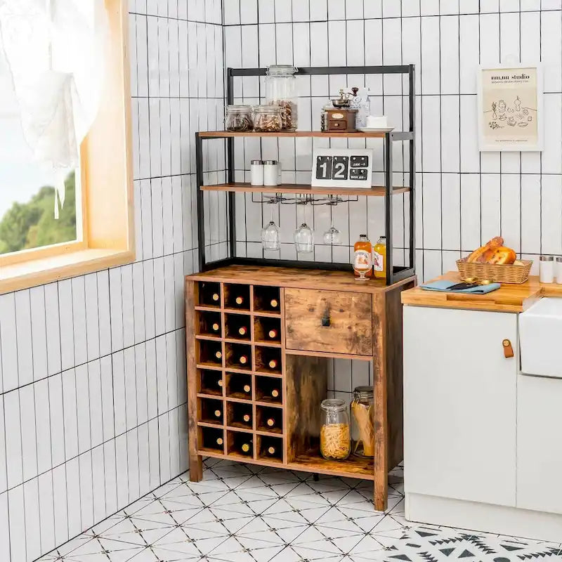 Estantería de cocina independiente para panadería, mesa para botellas de vino con soporte para copas