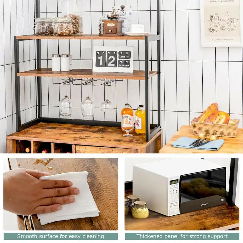 Estantería de cocina independiente para panadería, mesa para botellas de vino con soporte para copas