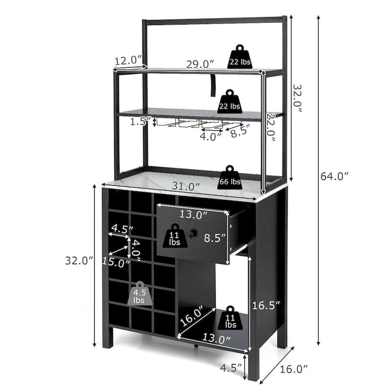 Estantería de cocina independiente para panadería, mesa para botellas de vino con soporte para copas