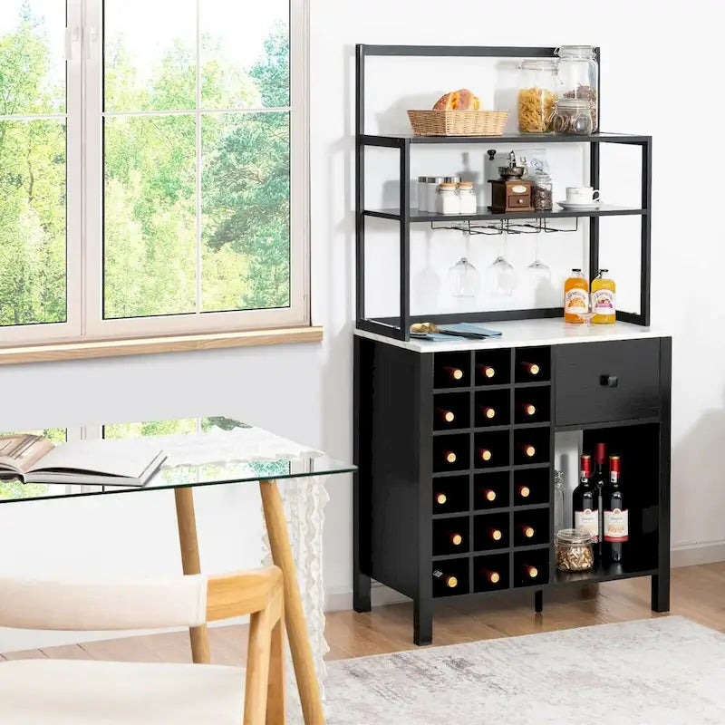 Estantería de cocina independiente para panadería, mesa para botellas de vino con soporte para copas