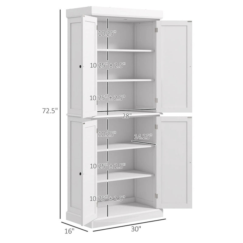 Garde-manger de cuisine de 72.5, armoire de cuisine à poser avec 4 portes et étagères réglables pour la salle à manger, MDF