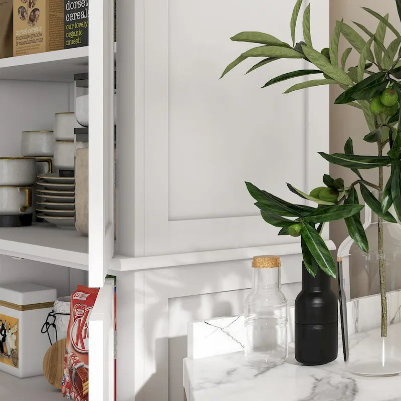 Garde-manger de cuisine de 72.5, armoire de cuisine à poser avec 4 portes et étagères réglables pour la salle à manger, MDF